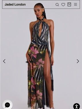 Revolve Jaded London Amara Maxi Dress Zebra Beaded sequin Fringe High Slit 4 NWT